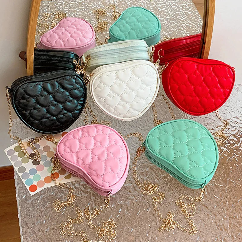 Cute Heart Shape Children's Crossbody Bag Love Rhombus Baby Girls Small Shoulder Bags PU Leather Princess Accessories Handbags - Image 2