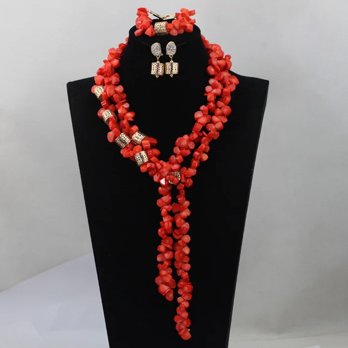 African Beads Jewelry Set Orange Coral And Crystal Nigerian Wedding Bridal Jewelry Sets ABK084 - Image 21