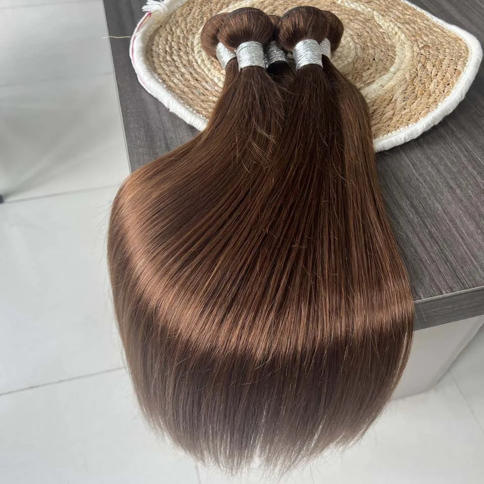 Chocolate Brown Straight Human Hair Bundles Color 4 Straight Virgin Human Hair 15A Unprocessed Chocolate Straight Hair Extension - Image 5