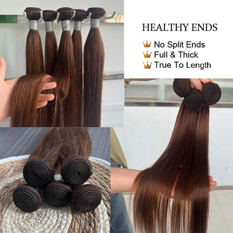 Chocolate Brown Straight Human Hair Bundles Color 4 Straight Virgin Human Hair 15A Unprocessed Chocolate Straight Hair Extension - Image 13