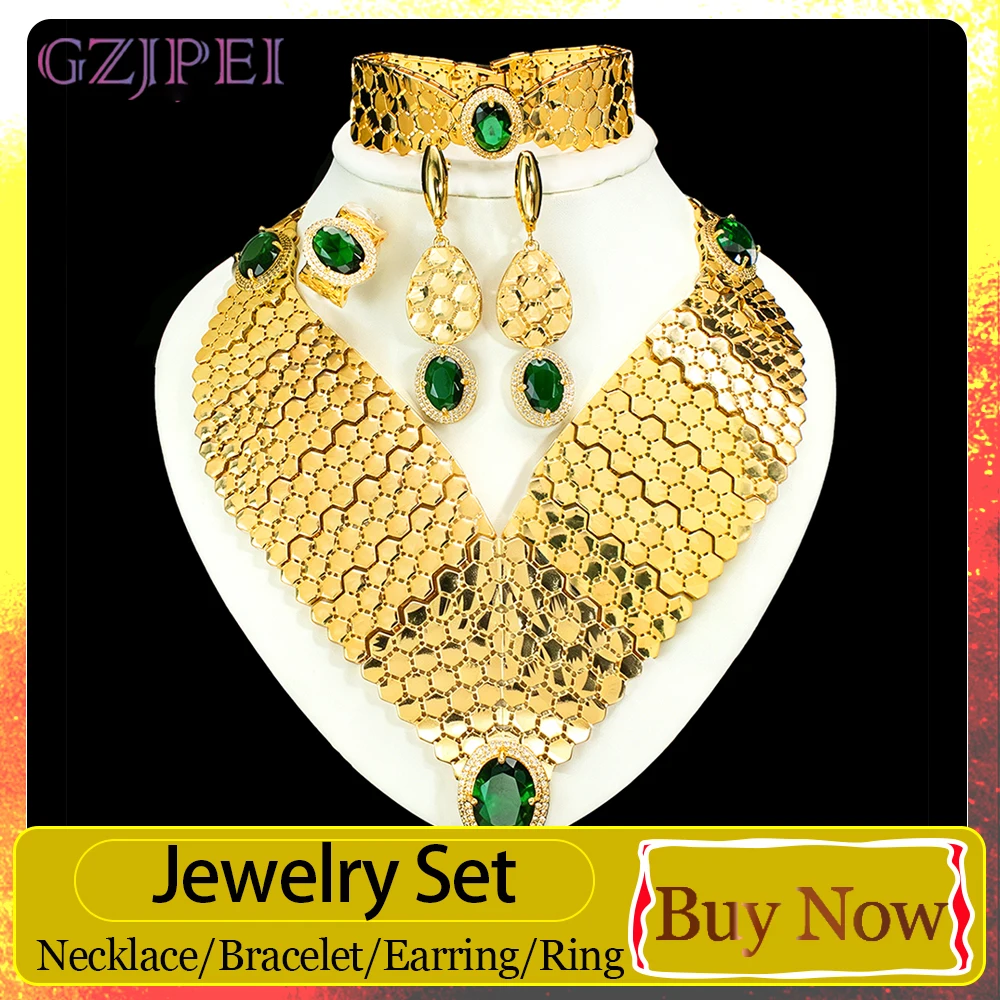 GZJPEI 2026 New Green Zircon Jewelry Set Luxury Wedding Jewelry Accessories For Women Mother's Day Gift Valentine's Day Gift - Image 8