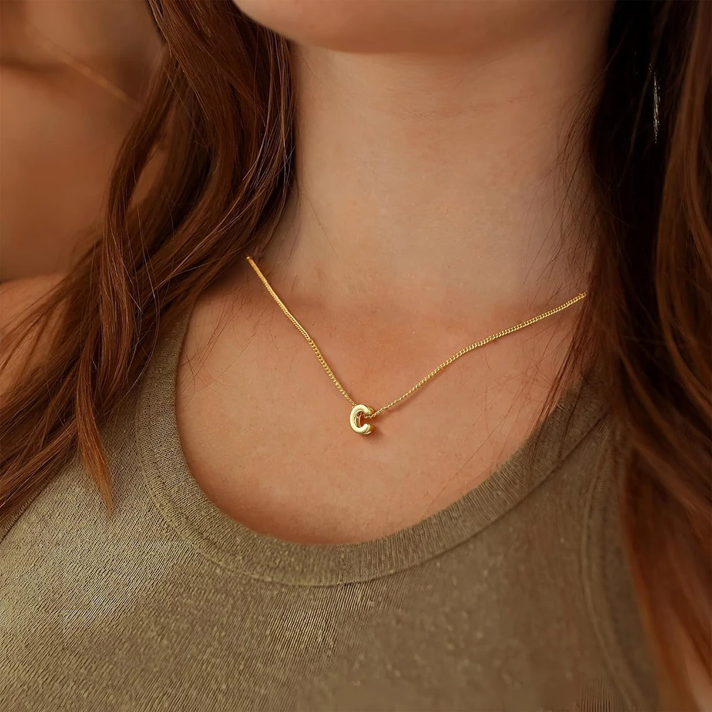 Dainty Mini Bubble Letter Necklace Gold Plated Balloon Initial Tiny Small Pendent Necklaces for Women Jewelry Teen Girls Gifts - Image 4