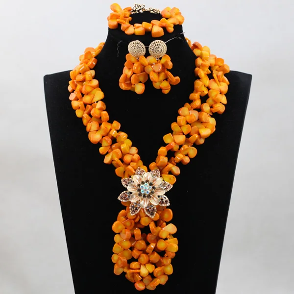 African Beads Jewelry Set Orange Coral And Crystal Nigerian Wedding Bridal Jewelry Sets ABK084 - Image 41