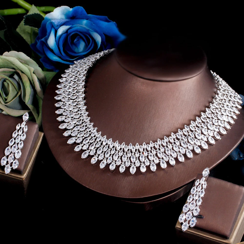 ThreeGraces Sparkling Cubic Zirconia Luxury Big Bridal Wedding Prom Earrings and Choker Necklace Jewelry Set for Women TZ720 - Image 15