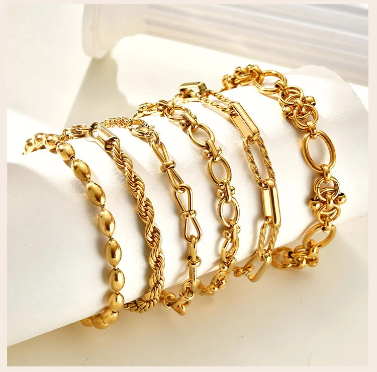 Chunky Stainless Steel Link Chain Bracelet For Woman, Gold Plated Layering Bracelets Wristband Waterproof Jewelry - Image 28