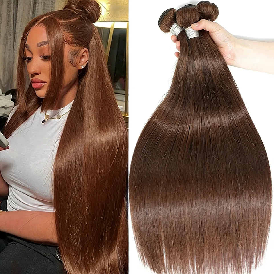 Chocolate Brown Straight Human Hair Bundles Color 4 Straight Virgin Human Hair 15A Unprocessed Chocolate Straight Hair Extension - Image 18