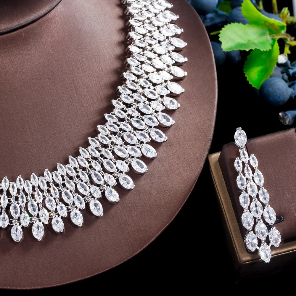 ThreeGraces Sparkling Cubic Zirconia Luxury Big Bridal Wedding Prom Earrings and Choker Necklace Jewelry Set for Women TZ720 - Image 17
