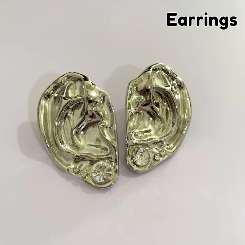 Ear Shaped Earrings Metal Ring Jewelry Irregular Statement Ring Unique Textured For Daily Wear Parties & Events - Image 6