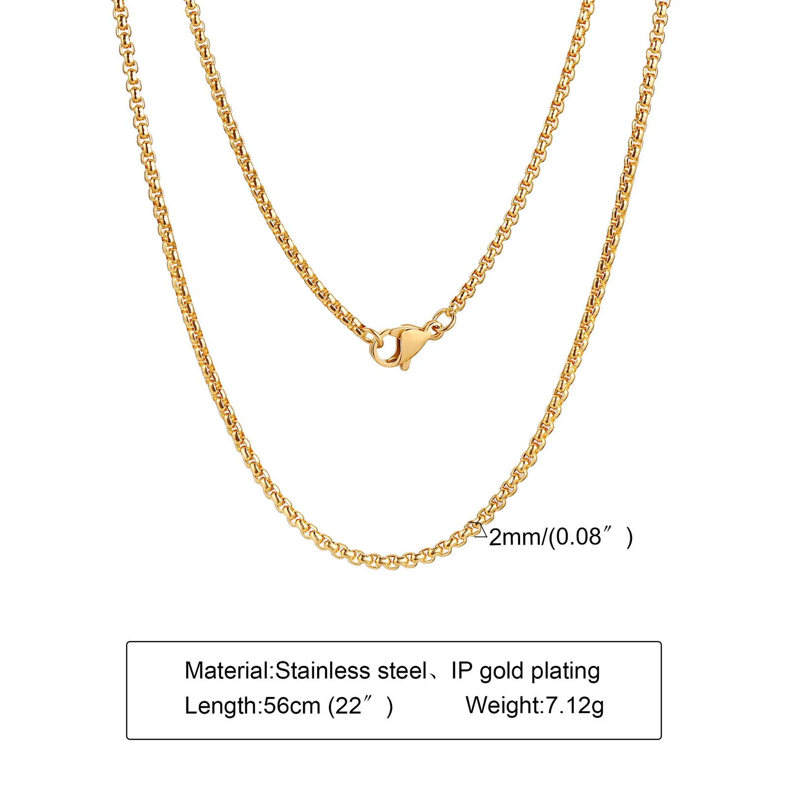 Round Box Chain for Men Boys,Gold Silver Black Plated Stainless Steel Chain Collars,Unisex Jewelry Gifts,18 to 30 Inch - Image 9