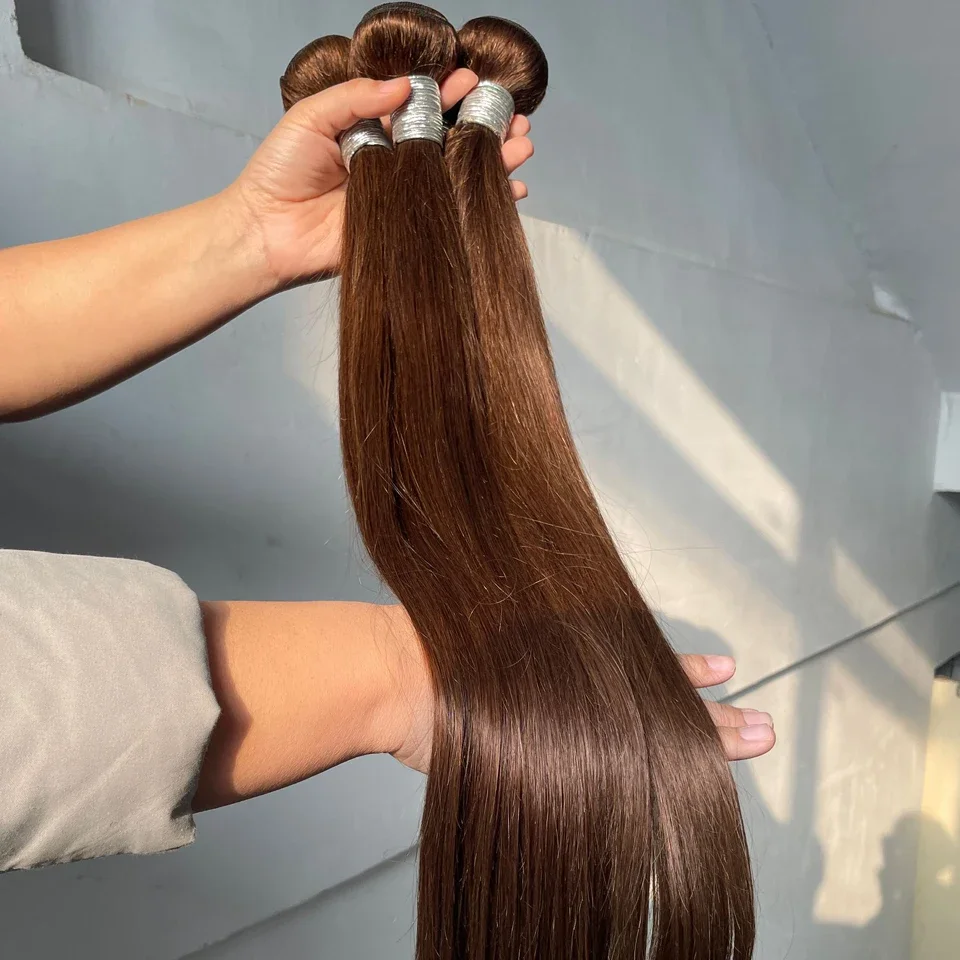 Chocolate Brown Straight Human Hair Bundles Color 4 Straight Virgin Human Hair 15A Unprocessed Chocolate Straight Hair Extension - Image 31