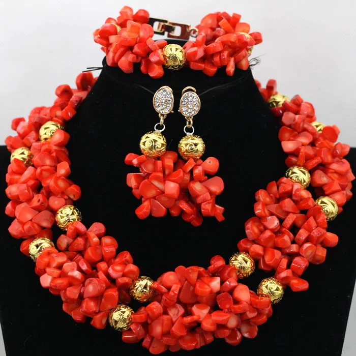 African Beads Jewelry Set Orange Coral And Crystal Nigerian Wedding Bridal Jewelry Sets ABK084 - Image 47
