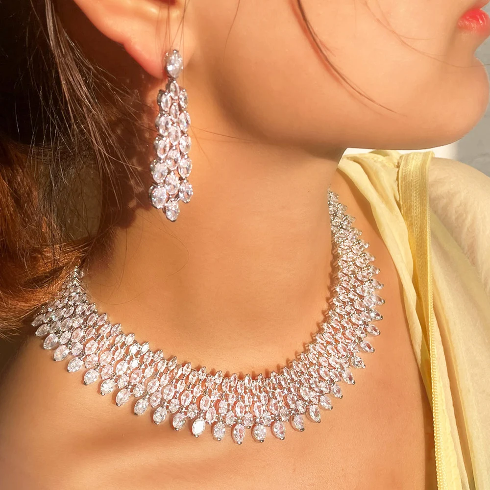 ThreeGraces Sparkling Cubic Zirconia Luxury Big Bridal Wedding Prom Earrings and Choker Necklace Jewelry Set for Women TZ720 - Image 12