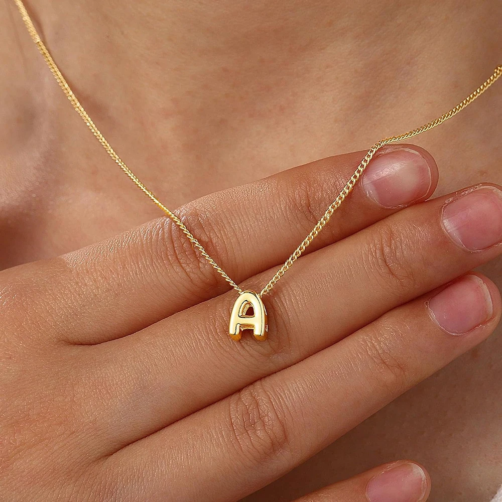 Dainty Mini Bubble Letter Necklace Gold Plated Balloon Initial Tiny Small Pendent Necklaces for Women Jewelry Teen Girls Gifts - Image 33