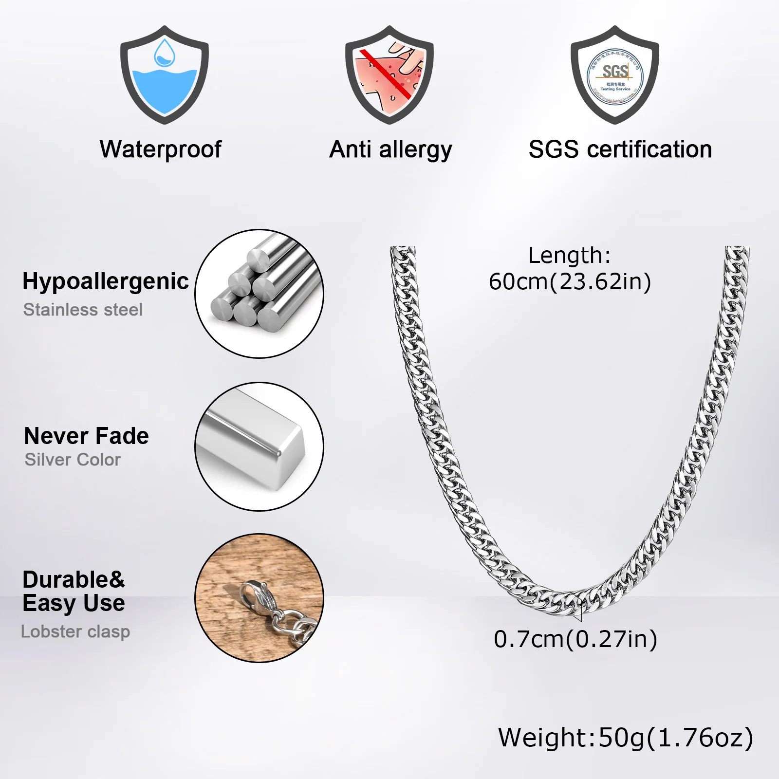 Vnox 3/5/7/9mm Thick Cuban Chain Necklaces for Men Women,Simple Miami Curb Links Collar,Waterproof Stainless Steel Unisex Chain - Image 6