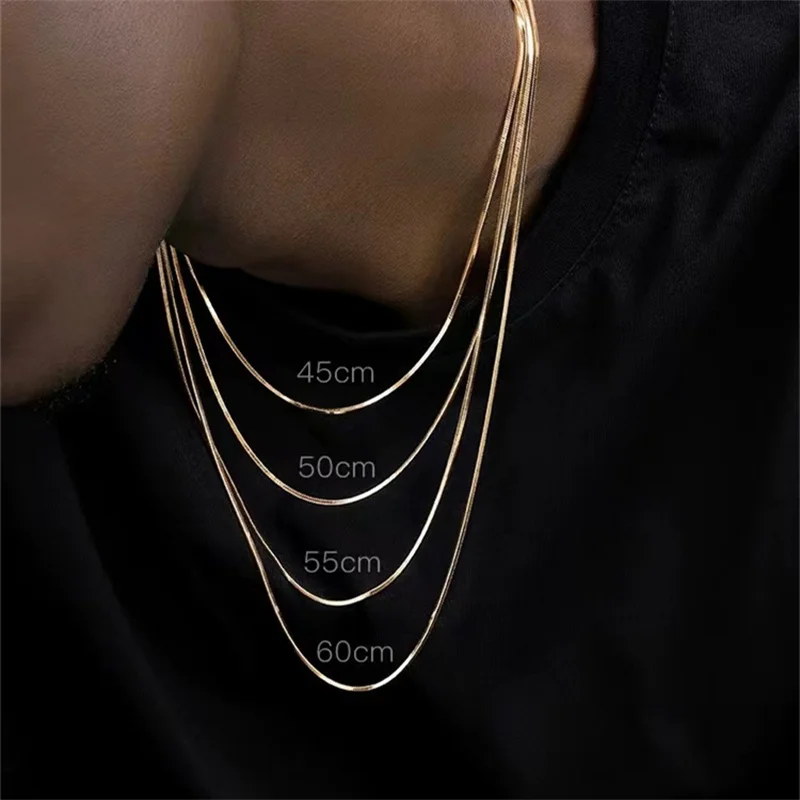 1.2mm Gold Color Stainless Steel Necklace For Men Hip Hop Titanium Steel Square Snake Chain Necklace Jewelry Accessories - Image 2