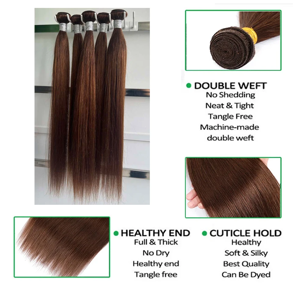 Chocolate Brown Straight Human Hair Bundles Color 4 Straight Virgin Human Hair 15A Unprocessed Chocolate Straight Hair Extension - Image 10