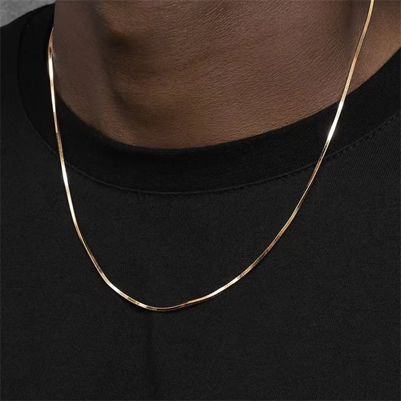 1.2mm Gold Color Stainless Steel Necklace For Men Hip Hop Titanium Steel Square Snake Chain Necklace Jewelry Accessories