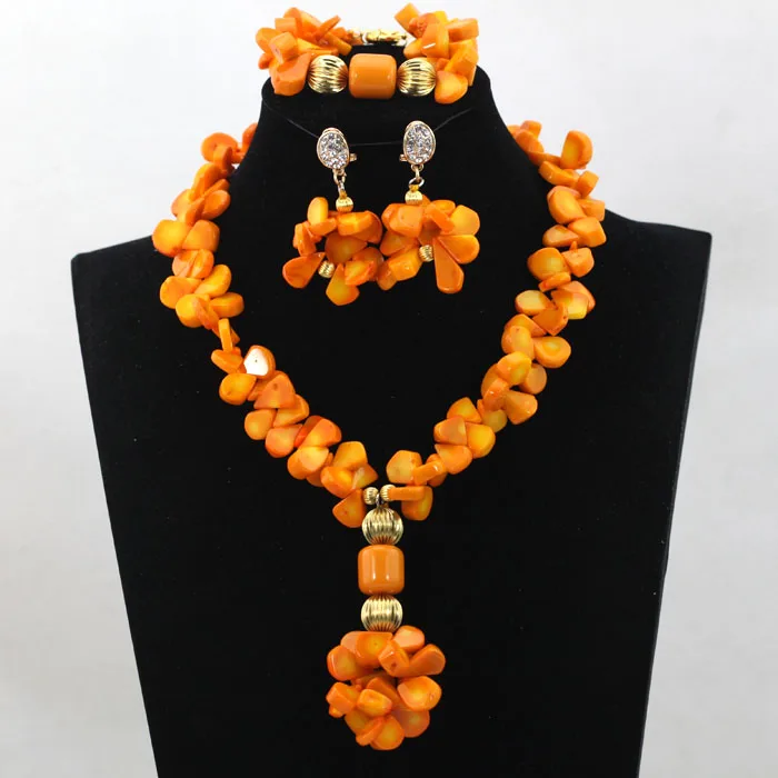 African Beads Jewelry Set Orange Coral And Crystal Nigerian Wedding Bridal Jewelry Sets ABK084 - Image 31