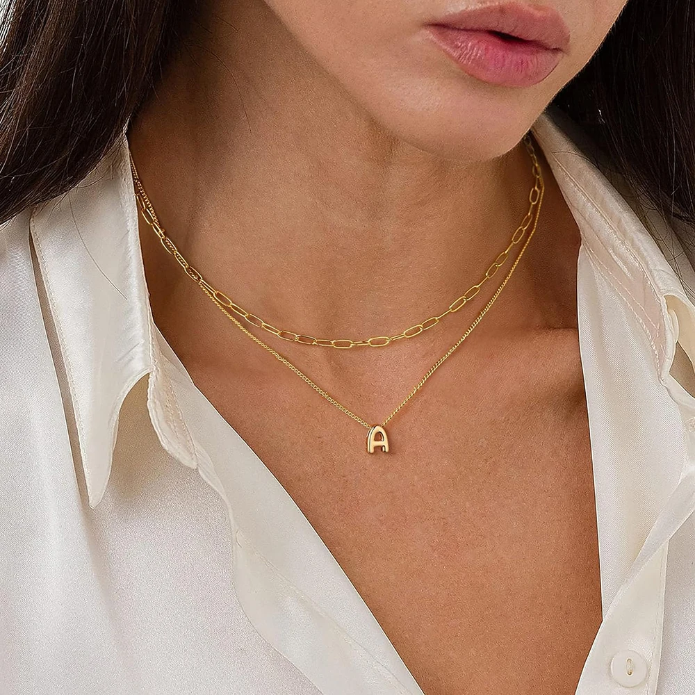 Dainty Mini Bubble Letter Necklace Gold Plated Balloon Initial Tiny Small Pendent Necklaces for Women Jewelry Teen Girls Gifts - Image 2