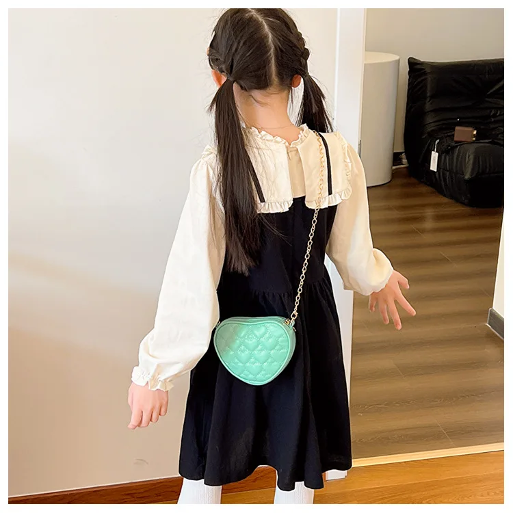 Cute Heart Shape Children's Crossbody Bag Love Rhombus Baby Girls Small Shoulder Bags PU Leather Princess Accessories Handbags - Image 21