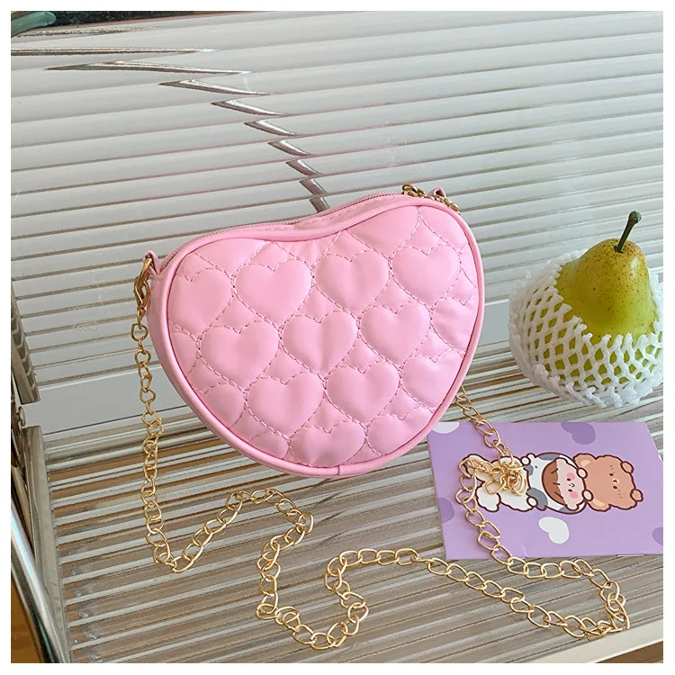 Cute Heart Shape Children's Crossbody Bag Love Rhombus Baby Girls Small Shoulder Bags PU Leather Princess Accessories Handbags - Image 11