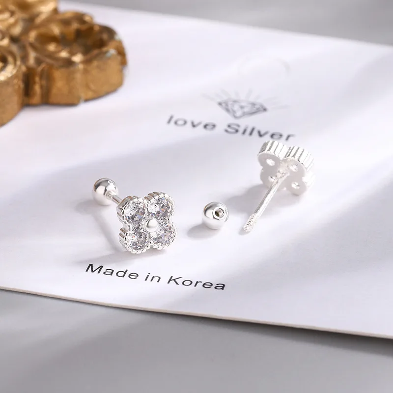925 Sterling Silver Four Round Zircon Small Piercing Stud Earrings For Women Luxury Elegant Fine Jewelry Accessories Jewellery - Image 3