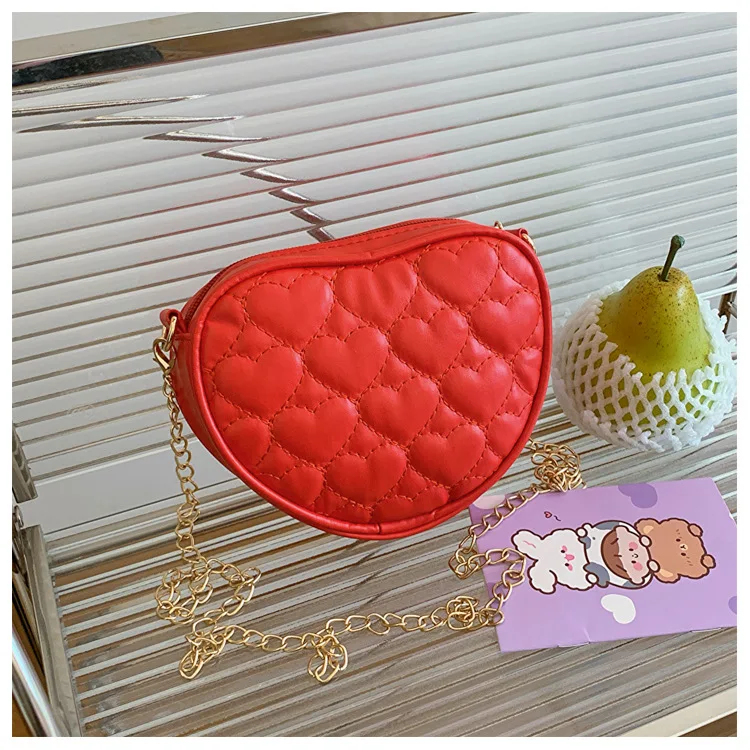 Cute Heart Shape Children's Crossbody Bag Love Rhombus Baby Girls Small Shoulder Bags PU Leather Princess Accessories Handbags - Image 7