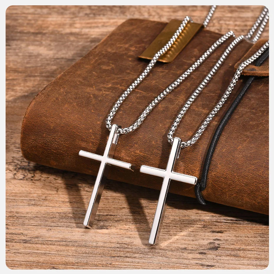 Vnox Unisex Box Chain Cross Necklaces, Men Women Stainless Steel Chain with Alloy Cross Pendant, Religious Faith Cross Necklace - Image 18