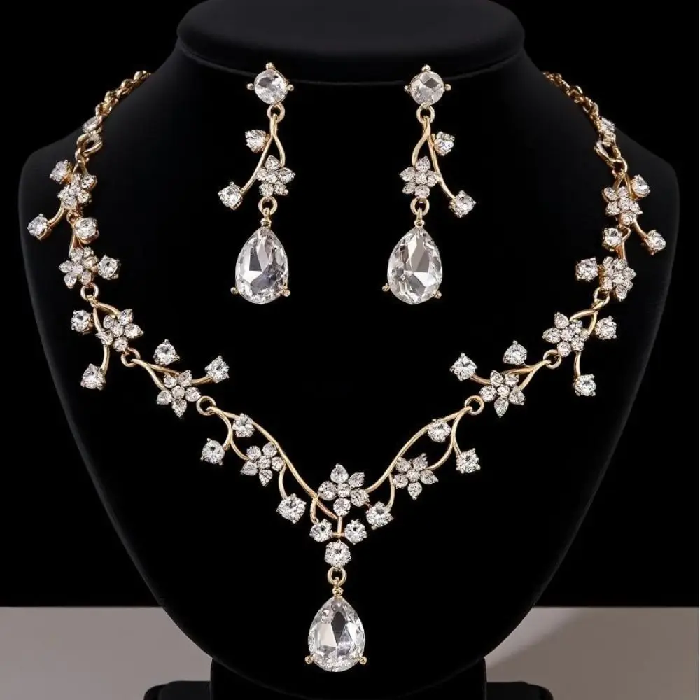 Rhinestone Water Drop Bridal Jewelry Sets Shiny Adjustable Exquisite Jewelry Sets Aesthetic Handmade Choker Necklace Earring Set - Image 5