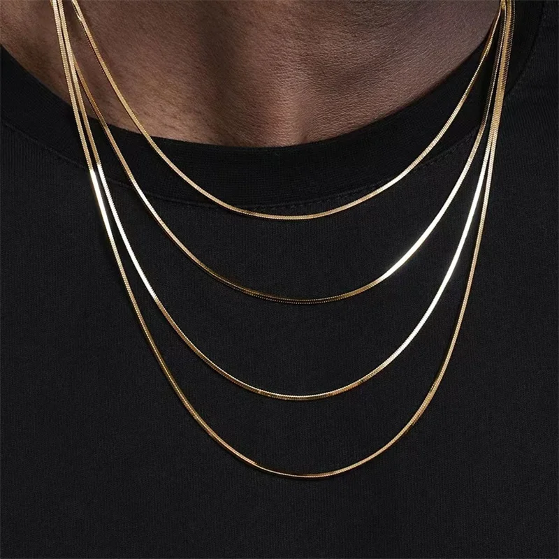 1.2mm Gold Color Stainless Steel Necklace For Men Hip Hop Titanium Steel Square Snake Chain Necklace Jewelry Accessories - Image 11