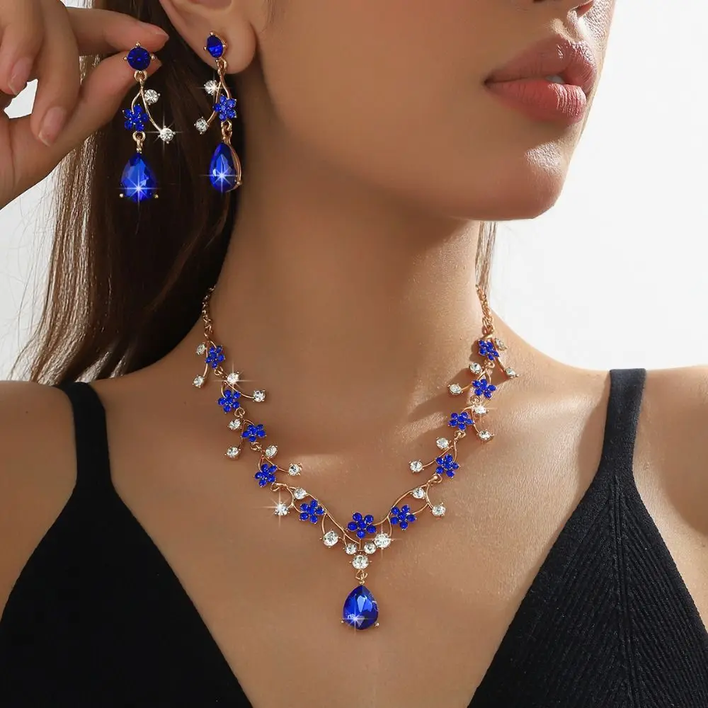 Rhinestone Water Drop Bridal Jewelry Sets Shiny Adjustable Exquisite Jewelry Sets Aesthetic Handmade Choker Necklace Earring Set - Image 21