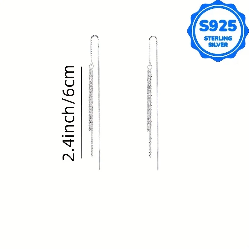 A pair of 2 pieces, women's fashionable hanging earrings, retro Bohemian style, hypoallergenic S925 silver, sparkling long ear l - Image 5