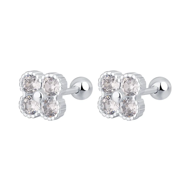 925 Sterling Silver Four Round Zircon Small Piercing Stud Earrings For Women Luxury Elegant Fine Jewelry Accessories Jewellery - Image 5