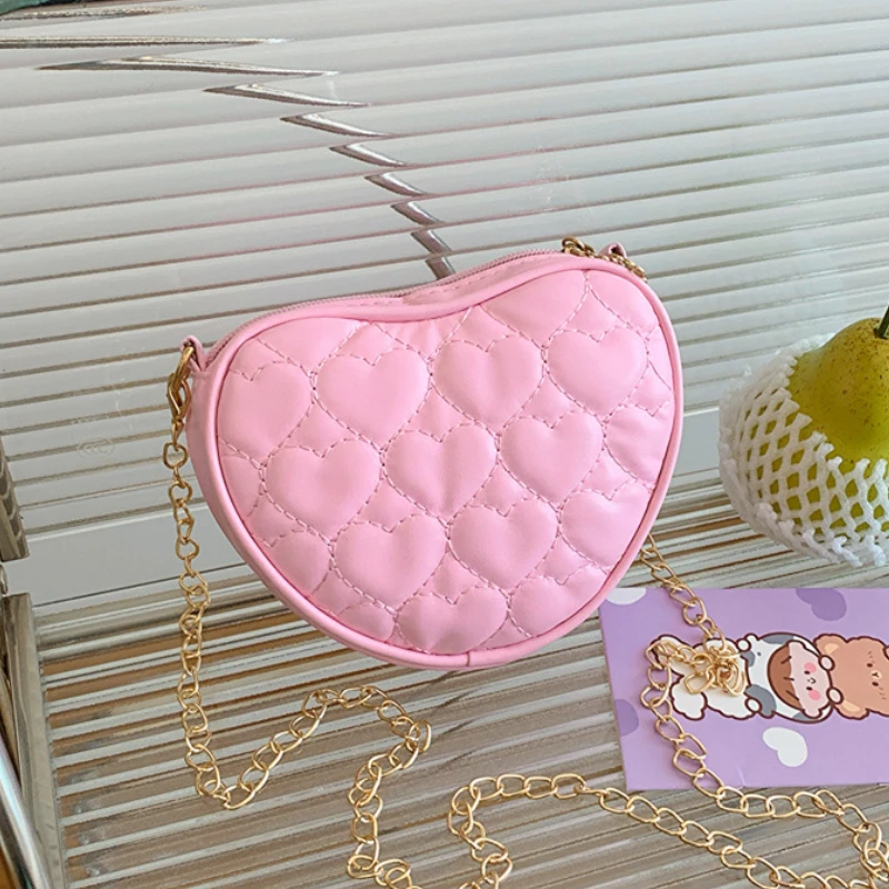 Cute Heart Shape Children's Crossbody Bag Love Rhombus Baby Girls Small Shoulder Bags PU Leather Princess Accessories Handbags