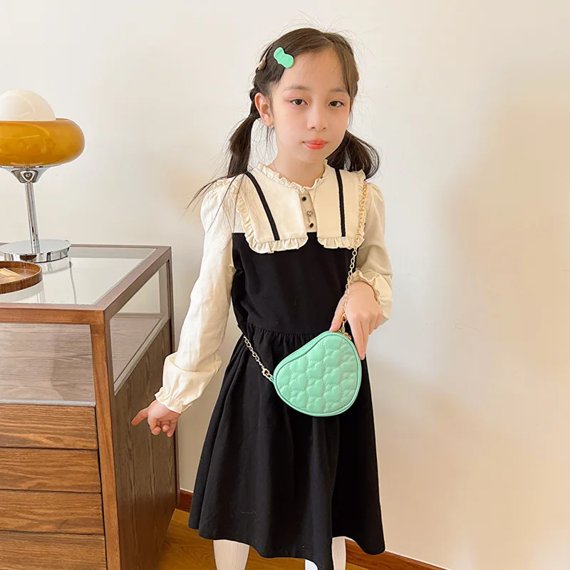 Cute Heart Shape Children's Crossbody Bag Love Rhombus Baby Girls Small Shoulder Bags PU Leather Princess Accessories Handbags - Image 3