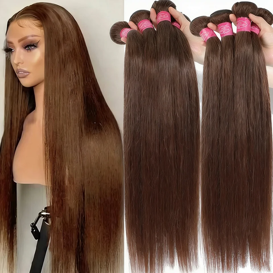 Chocolate Brown Straight Human Hair Bundles Color 4 Straight Virgin Human Hair 15A Unprocessed Chocolate Straight Hair Extension - Image 24