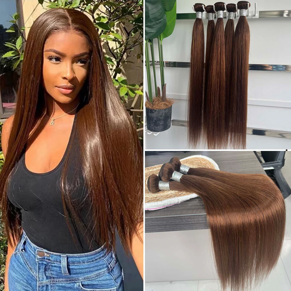 Chocolate Brown Straight Human Hair Bundles Color 4 Straight Virgin Human Hair 15A Unprocessed Chocolate Straight Hair Extension - Image 16
