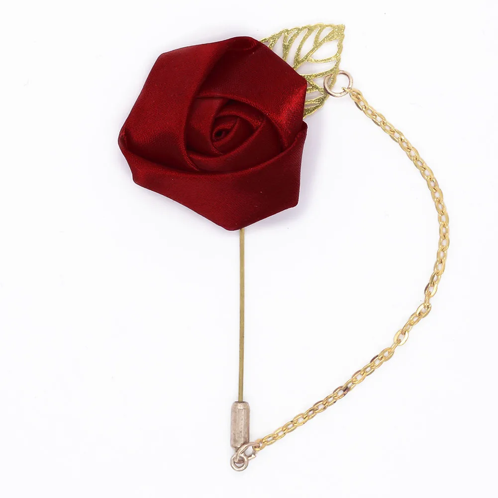 Burgundy Boutonnieres Wedding Accessories Groom Corsage Lapel Pins Ribbon Rose Flower Women Buttonhole Brooch Mariage Prom Decor - Image 3