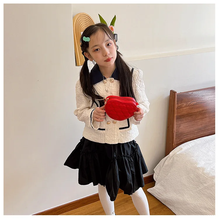 Cute Heart Shape Children's Crossbody Bag Love Rhombus Baby Girls Small Shoulder Bags PU Leather Princess Accessories Handbags - Image 28