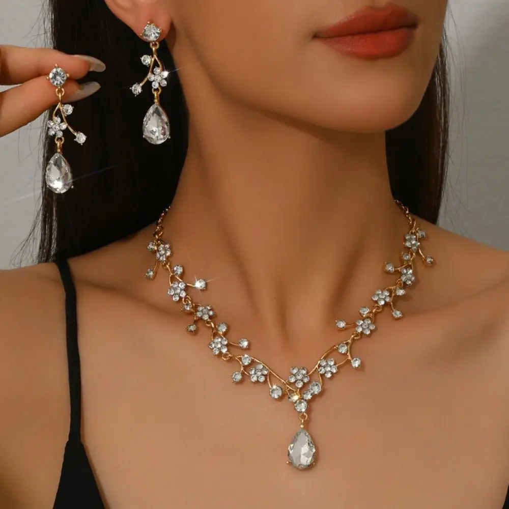 Rhinestone Water Drop Bridal Jewelry Sets Shiny Adjustable Exquisite Jewelry Sets Aesthetic Handmade Choker Necklace Earring Set - Image 4
