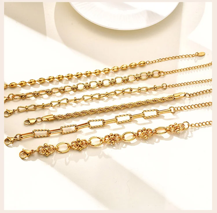 Chunky Stainless Steel Link Chain Bracelet For Woman, Gold Plated Layering Bracelets Wristband Waterproof Jewelry - Image 27