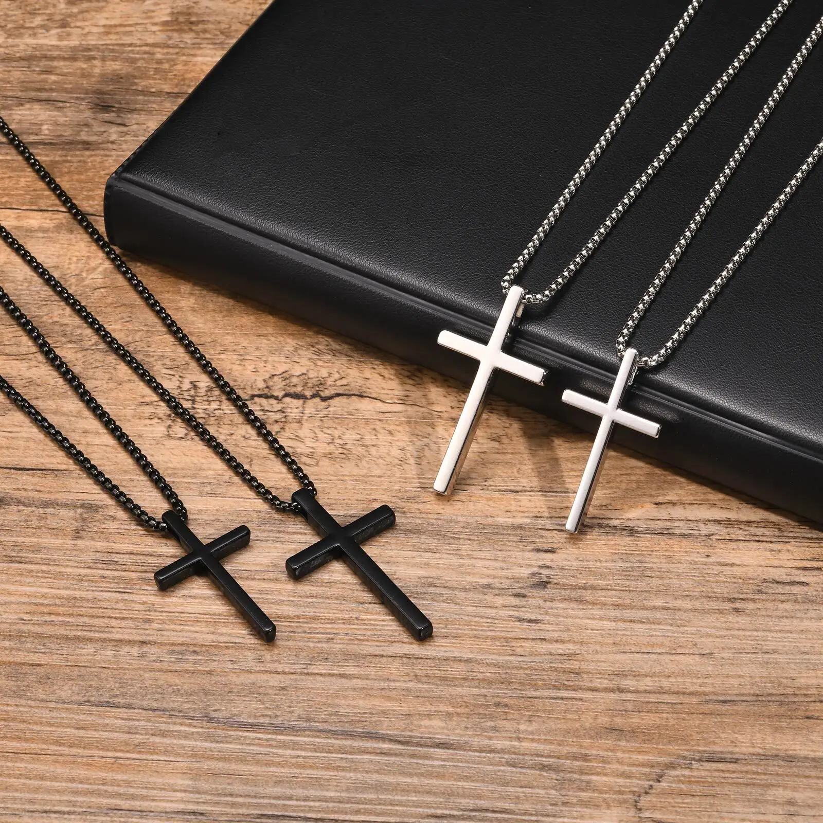 Vnox Unisex Box Chain Cross Necklaces, Men Women Stainless Steel Chain with Alloy Cross Pendant, Religious Faith Cross Necklace - Image 6