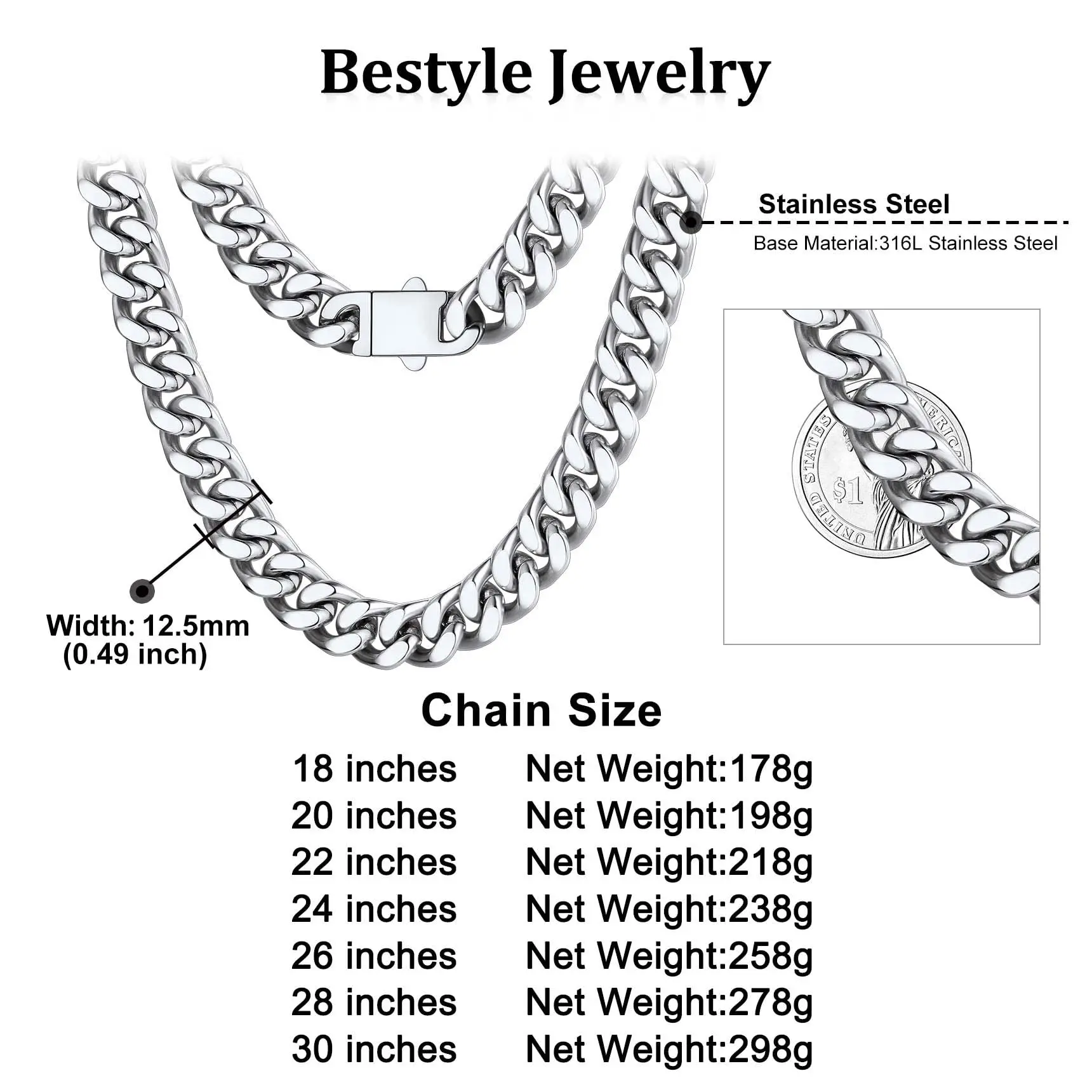 8-16mm HipHop Miami Curb Cuban Chain Necklace Stainless Steel Men Cuban Link Chain Rappe Jewelry - Image 20
