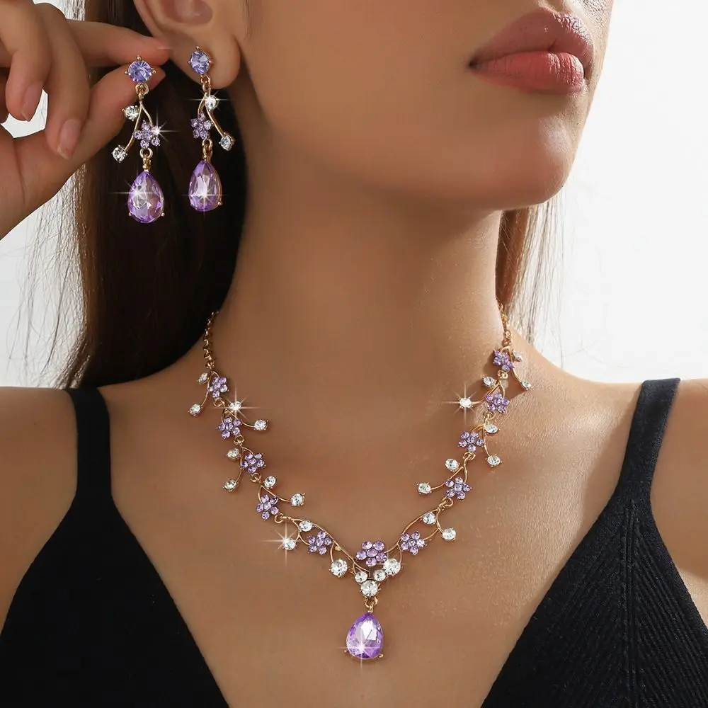 Rhinestone Water Drop Bridal Jewelry Sets Shiny Adjustable Exquisite Jewelry Sets Aesthetic Handmade Choker Necklace Earring Set - Image 3