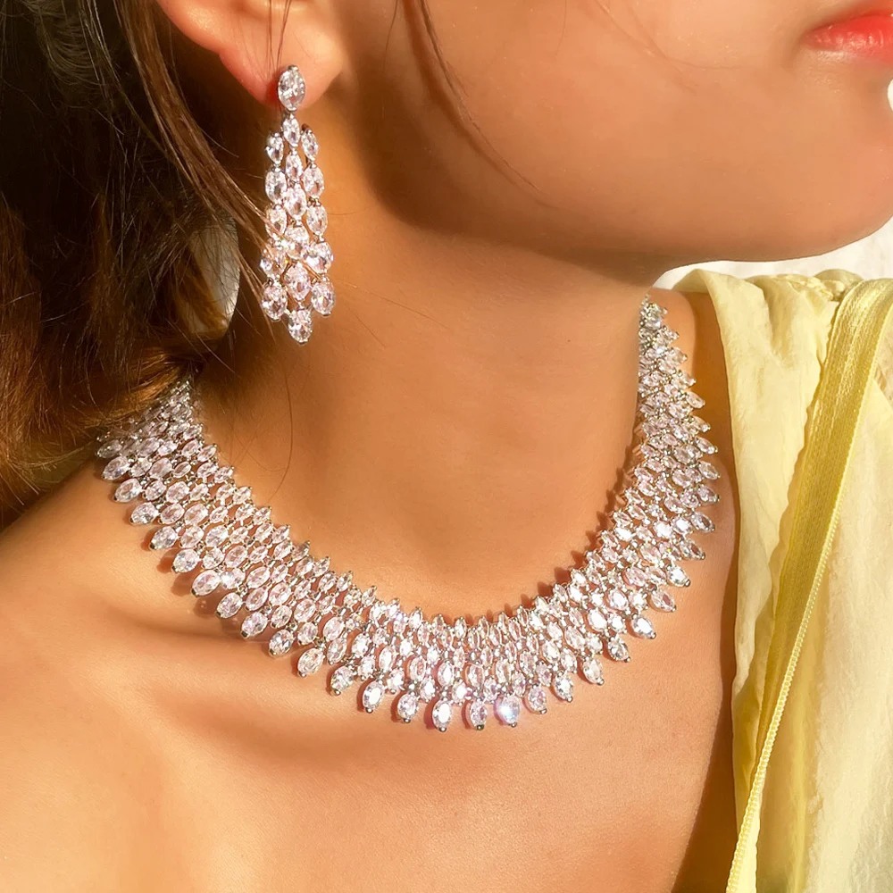 ThreeGraces Sparkling Cubic Zirconia Luxury Big Bridal Wedding Prom Earrings and Choker Necklace Jewelry Set for Women TZ720 - Image 11
