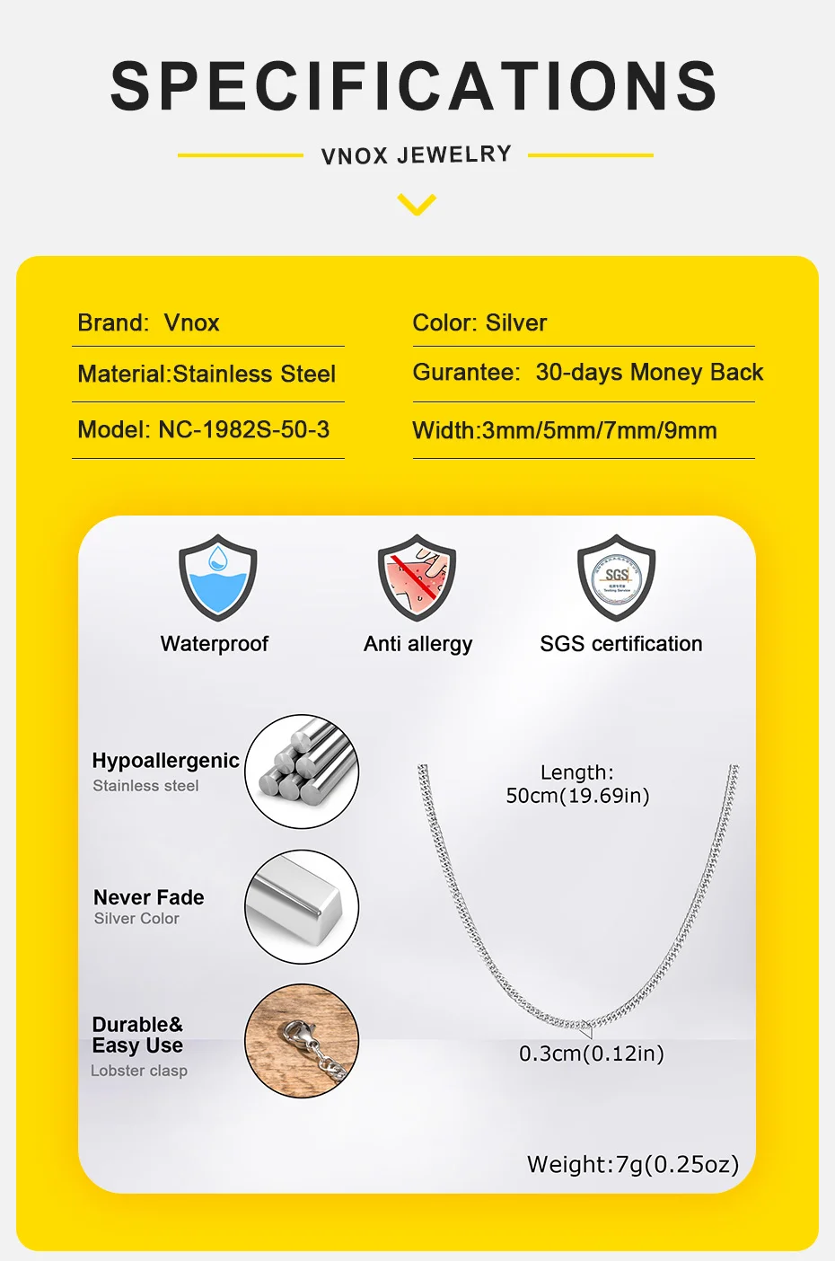 Vnox 3/5/7/9mm Thick Cuban Chain Necklaces for Men Women,Simple Miami Curb Links Collar,Waterproof Stainless Steel Unisex Chain - Image 25