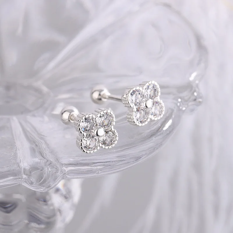 925 Sterling Silver Four Round Zircon Small Piercing Stud Earrings For Women Luxury Elegant Fine Jewelry Accessories Jewellery - Image 7