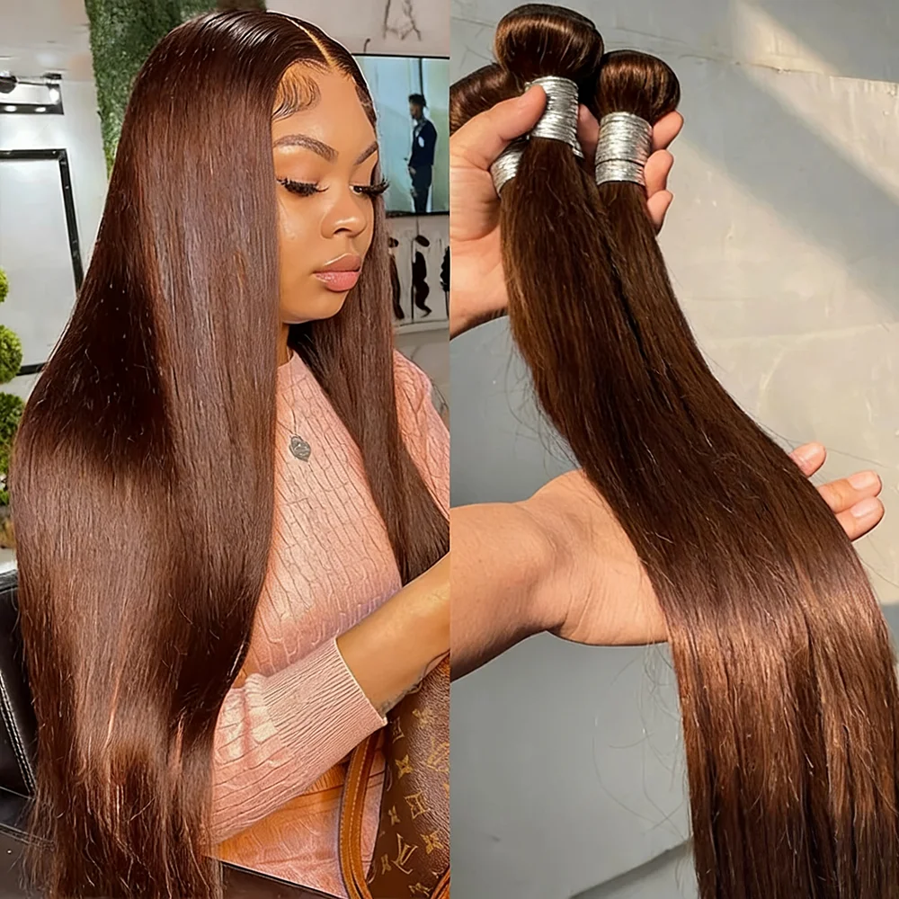 Chocolate Brown Straight Human Hair Bundles Color 4 Straight Virgin Human Hair 15A Unprocessed Chocolate Straight Hair Extension - Image 32