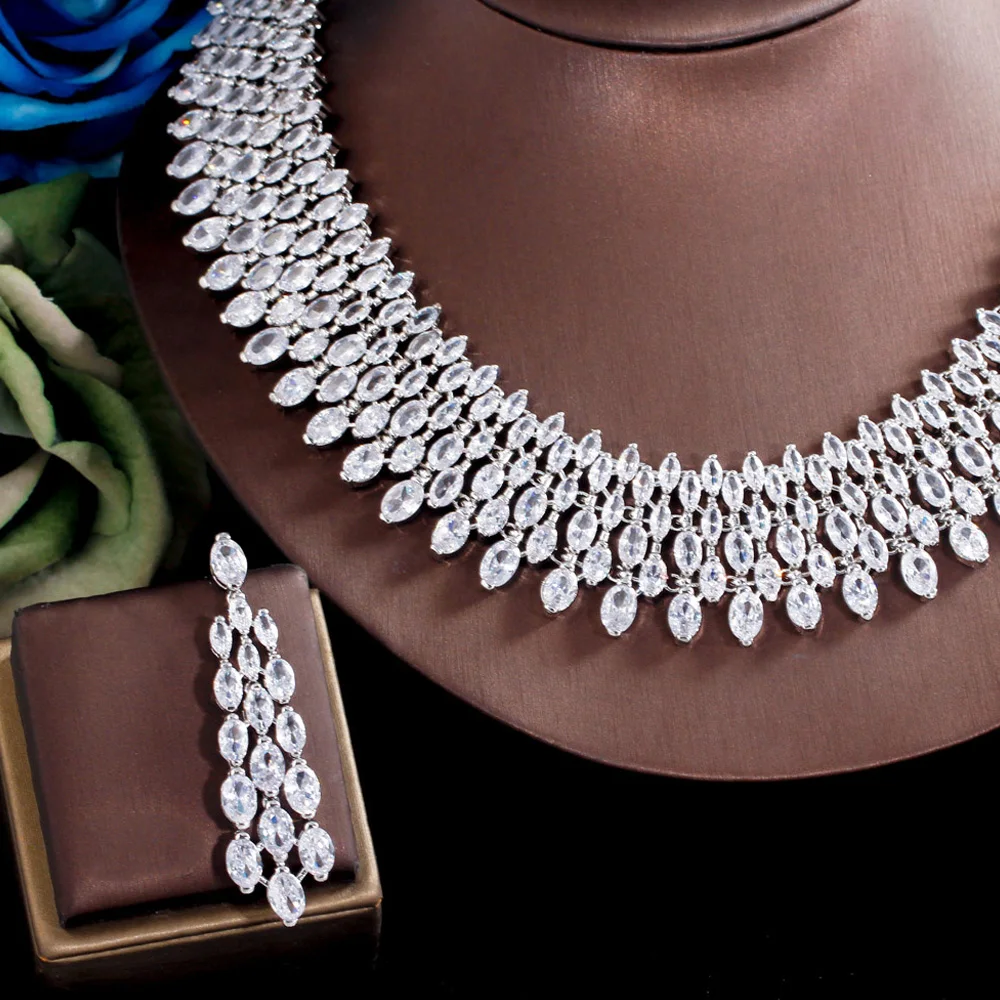 ThreeGraces Sparkling Cubic Zirconia Luxury Big Bridal Wedding Prom Earrings and Choker Necklace Jewelry Set for Women TZ720 - Image 16