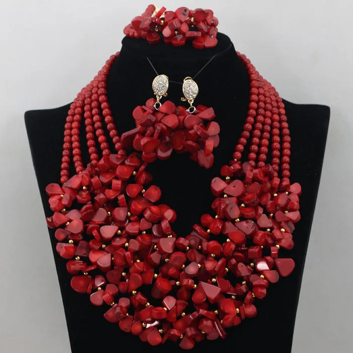 African Beads Jewelry Set Orange Coral And Crystal Nigerian Wedding Bridal Jewelry Sets ABK084 - Image 7